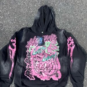 Black Hoodie with Pink and Green Graphic